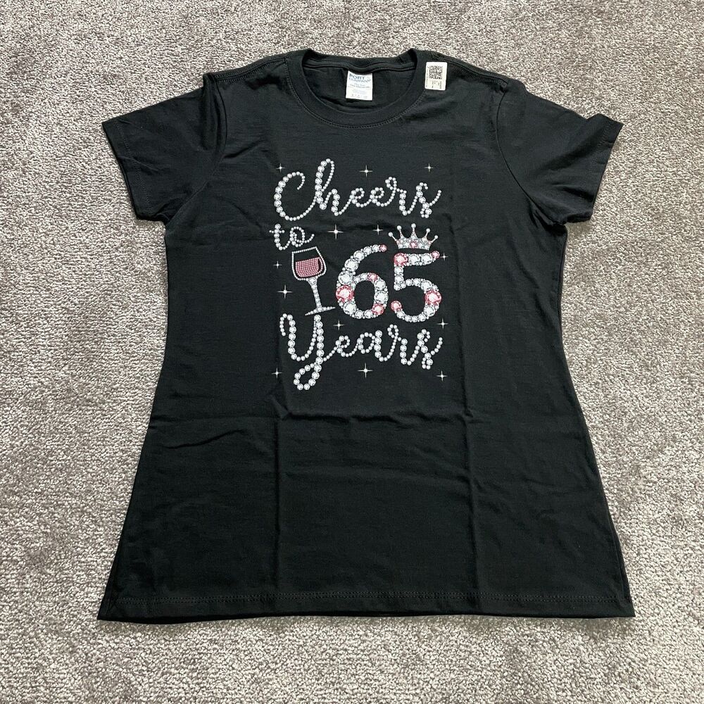 Port and Company Shirt Womens Small Black Short Sleeve Cheers 65 Years Birthday